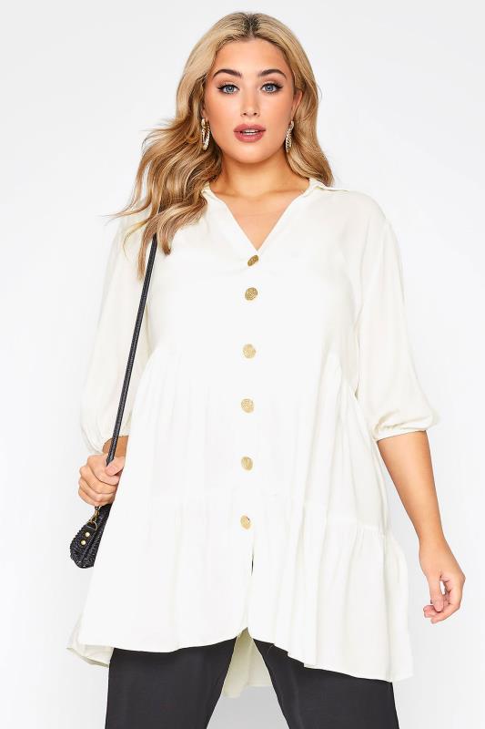  LIMITED COLLECTION Curve White Tiered Smock Tunic Top