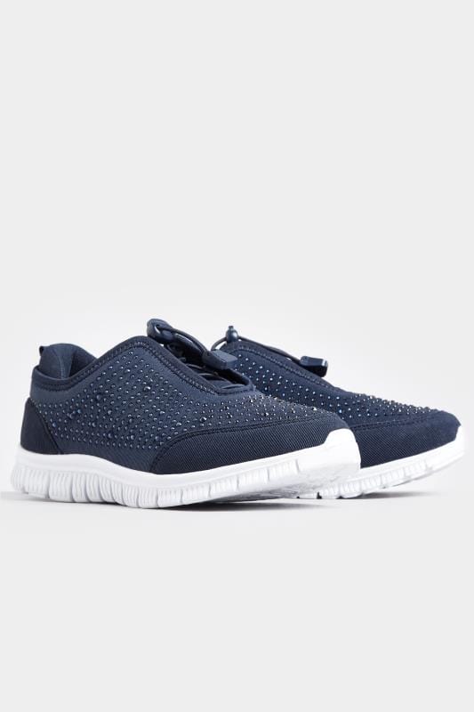 Wide Fit Trainers Navy Embellished Trainers In Extra Wide Fit