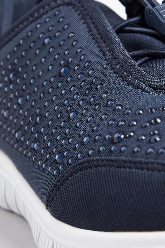 Extra Wide Fit Navy Blue Embellished Trainers In EEE Fit | Yours Clothing 5