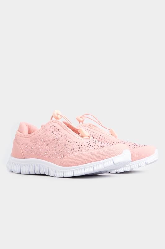 Wide Fit Trainers Yours Pink Embellished Trainers In Extra Wide Fit