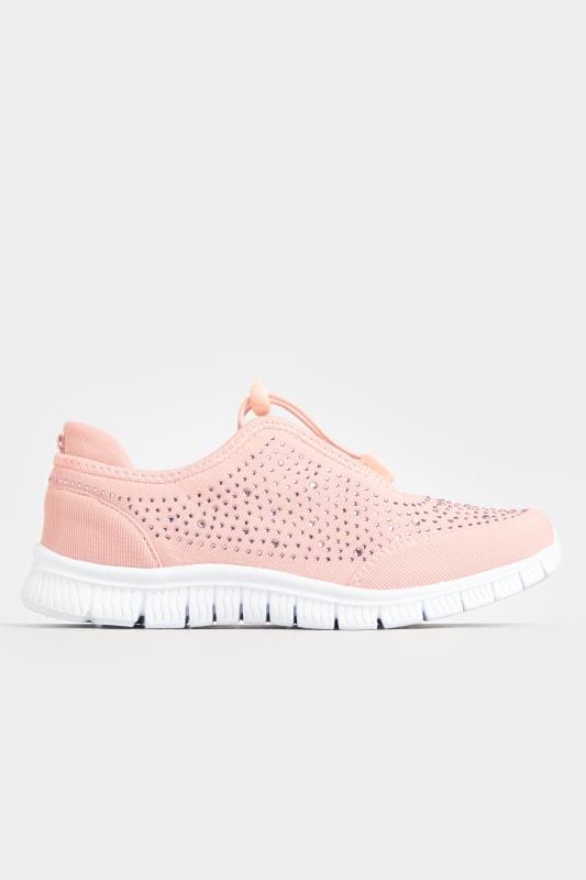 Pink Embellished Trainers In Extra Wide Fit | Yours Clothing 3