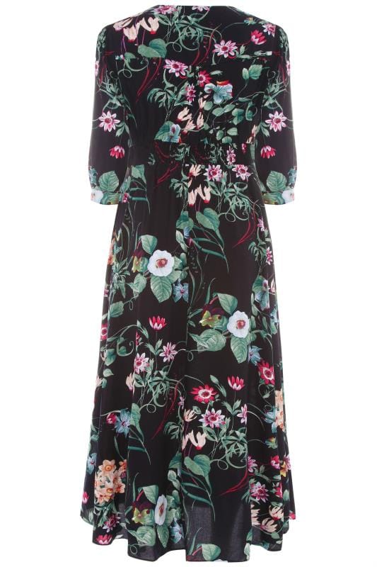 Black Floral Button Up Maxi Dress | Sizes 16-36 | Yours Clothing