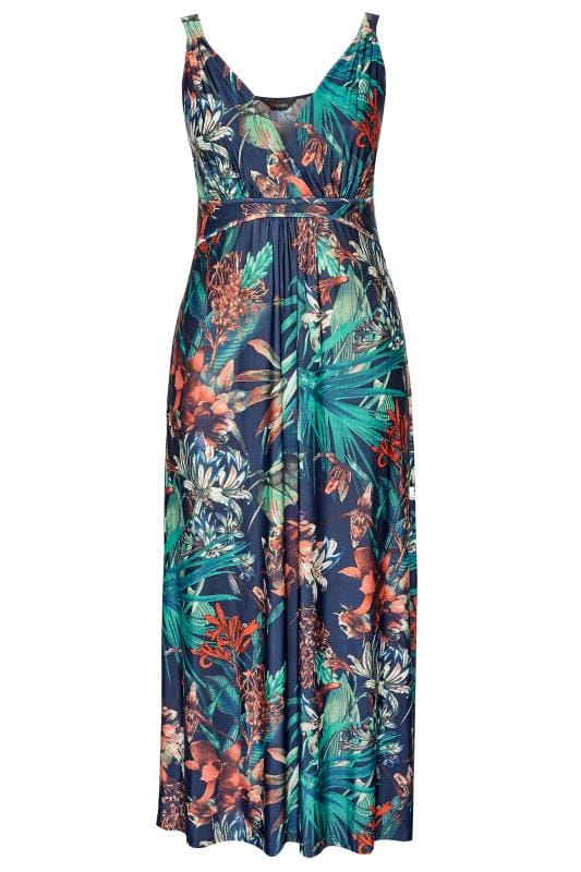 Navy Tropical Print Maxi Dress | Sizes 16-36 | Yours Clothing
