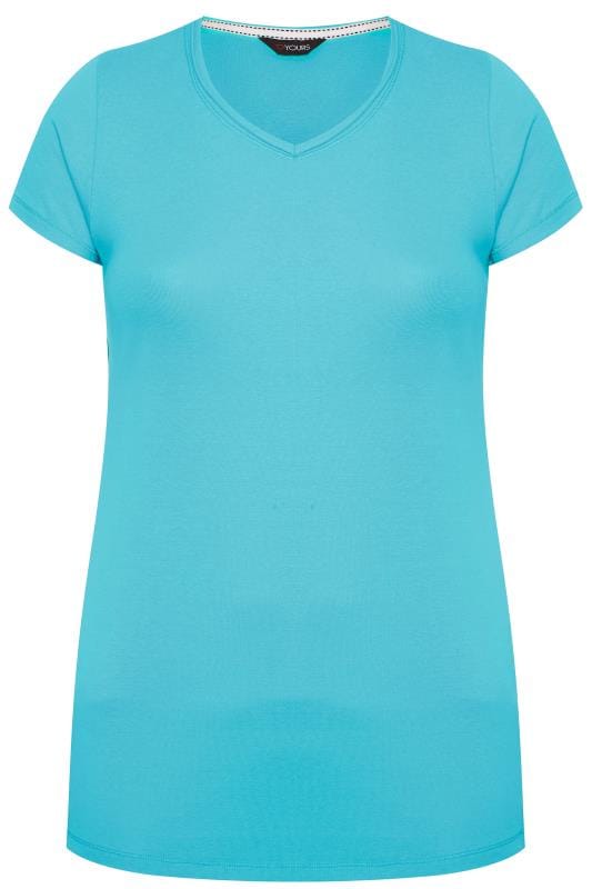 Aqua Blue V-Neck Plain T-Shirt | Yours Clothing