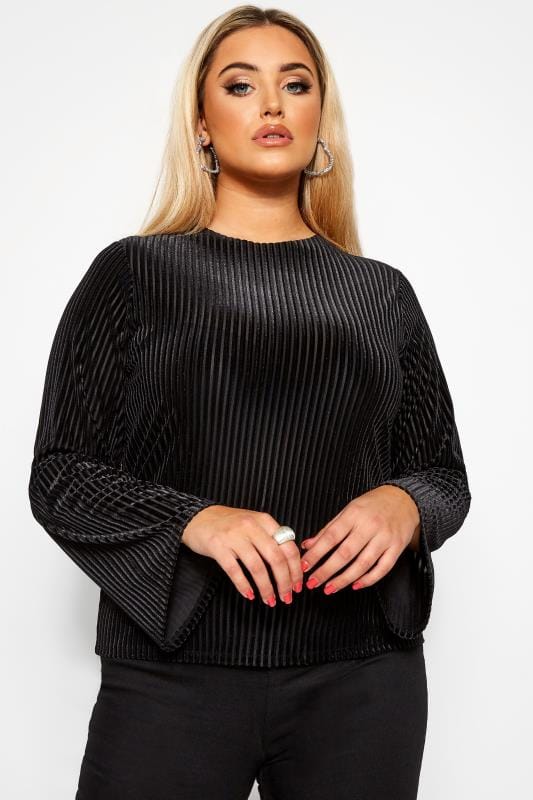 Limited Collection Black Velour Ribbed Top Yours Clothing