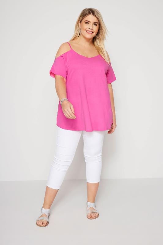 Vibrant Pink Cold Shoulder Top | Plus Size 16 to 36 | Yours Clothing