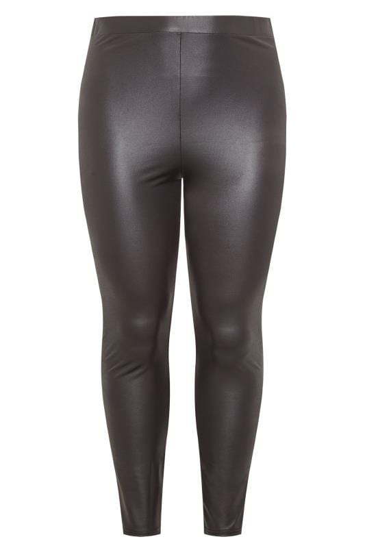 Plus Size Black Wet Look Stretch Leggings | Yours Clothing 5