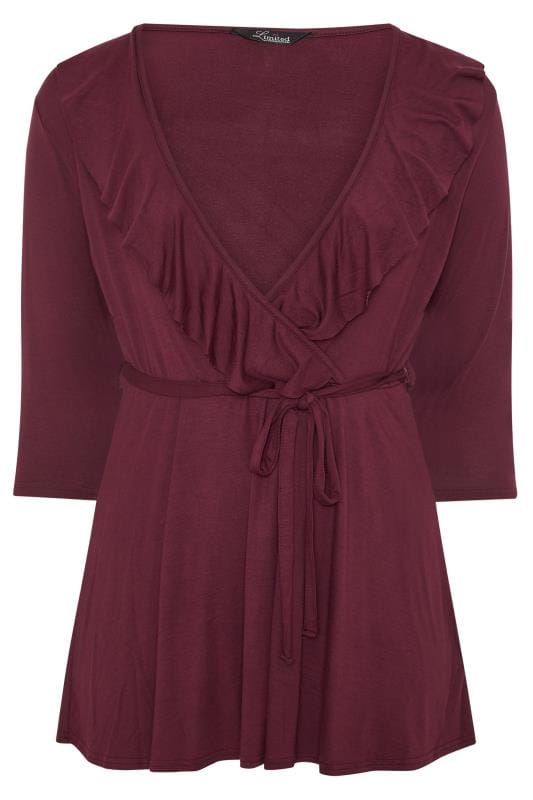 LIMITED COLLECTION Plum Frill Jersey Wrap Top | Yours Clothing