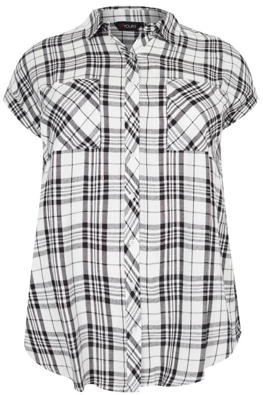 White & Black Checked Shirt With Short Grown-On Sleeves & Metallic Detail, Plus size 16 to 36 3