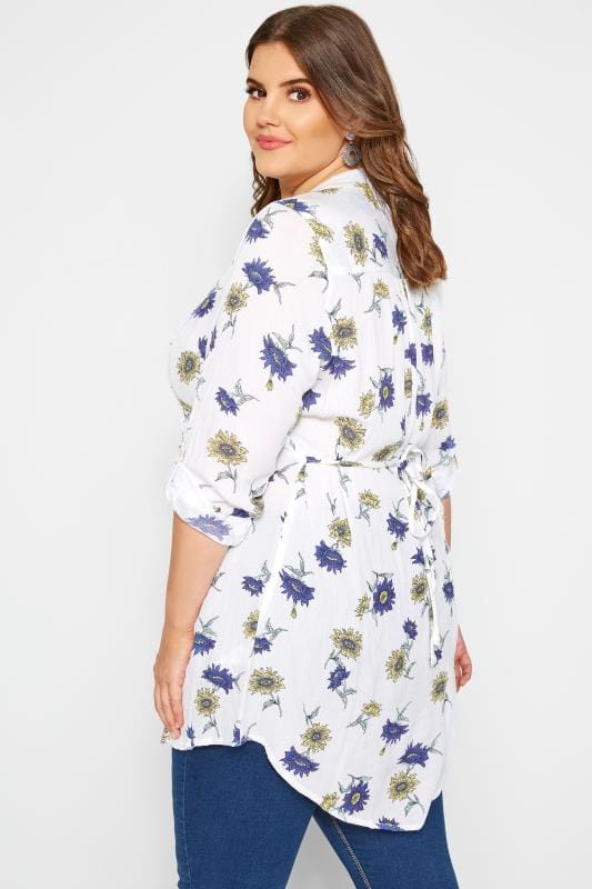 White & Blue Floral Pintuck Blouse | Sizes 16 to 36 | Yours Clothing