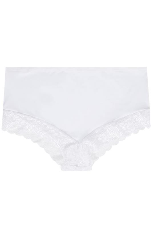 Plus Size White Lace Trim High Leg Knickers | Yours Clothing 3
