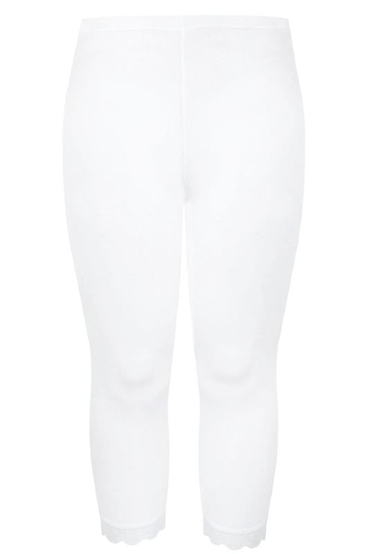 YOURS FOR GOOD Plus Size White Cotton Lace Trim Crop Leggings | Yours Clothing 4