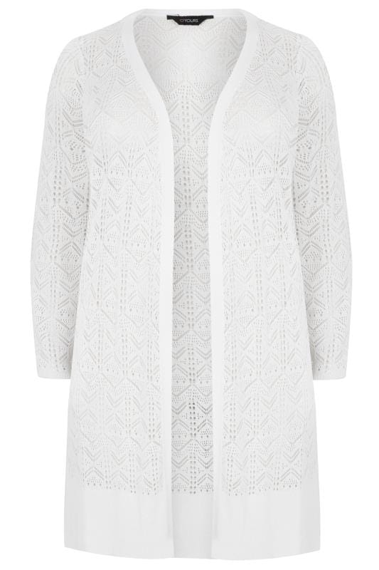 Wonderbaarlijk White Crochet Effect Longline Cardigan | Plus Size 16 to 36 VY-67