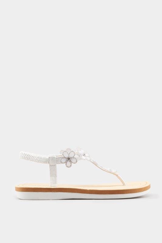 Wide Fitting White Diamante Flower Sandals In Extra Wide Fit | Yours ...