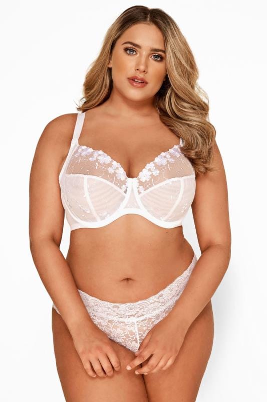 White Floral Embroidered Bra Sizes 38dd To 46e Yours Clothing