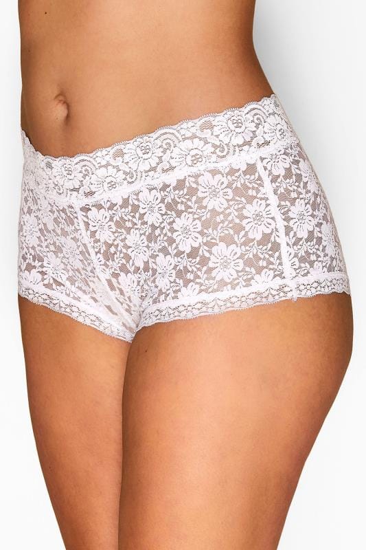 White Floral Lace Mid Rise Shorts | Yours Clothing 1