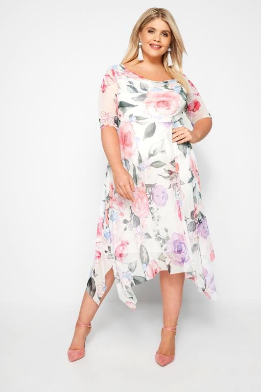 Yours London White And Pink Midi Dress With Cowl Neck Plus Size 16 To 32 Yours Clothing