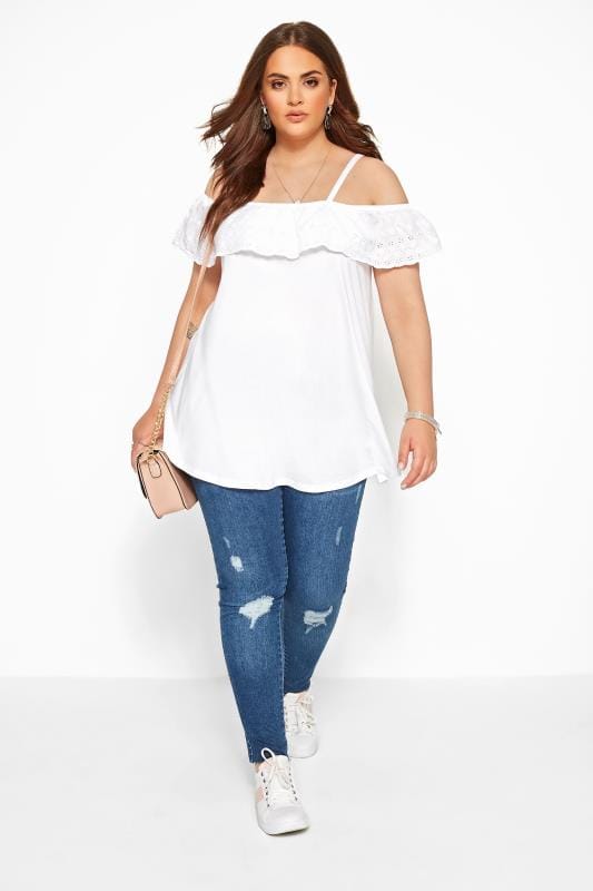 white broderie anglaise top plus size