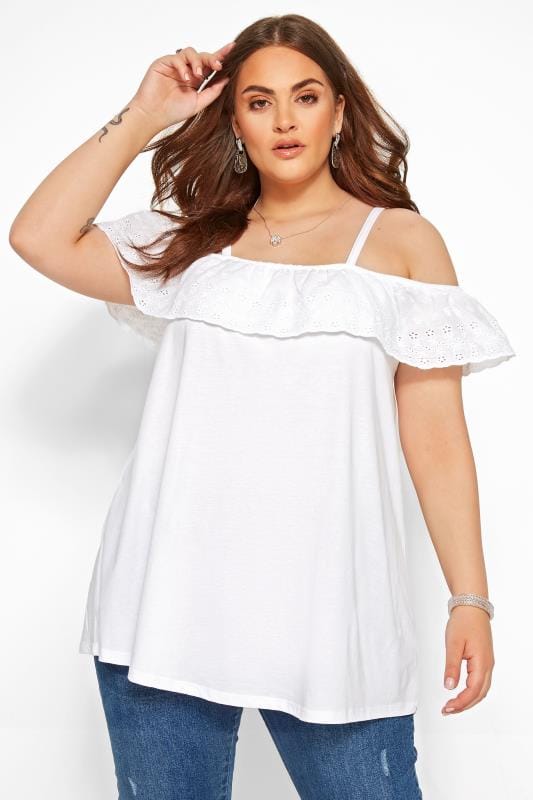 white plus size cold shoulder tops