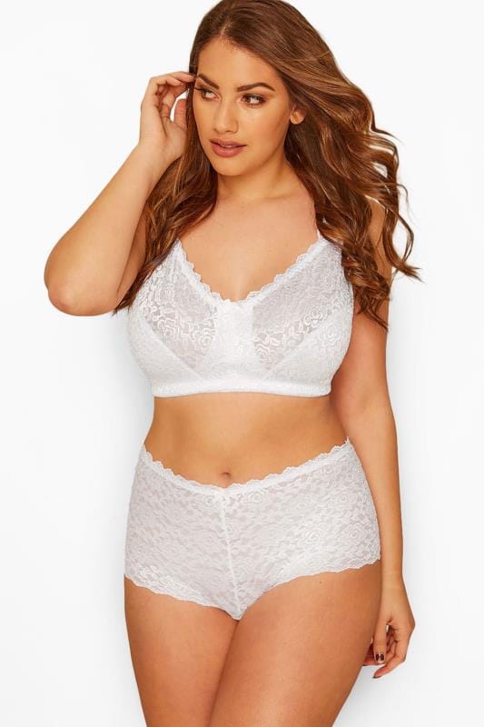 Plus Size Non-Wired Bras White Hi Shine Lace Non-Wired Bra - Available In Sizes 38C - 48G