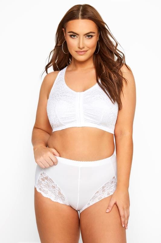Plus Size Non-Wired Bras dla puszystych White Lace Front Fastening Bra