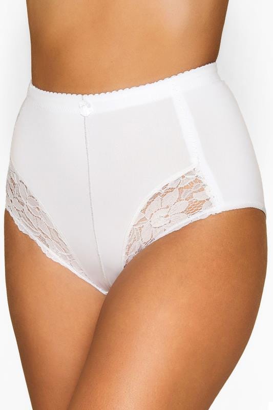 Plus Size White Light Control High Waisted Full Briefs | Yours Clothing 1
