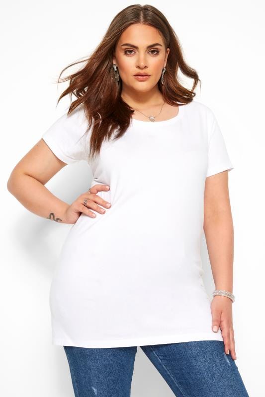 Basic T-Shirts & Vests Grande Taille White Longline T-Shirt