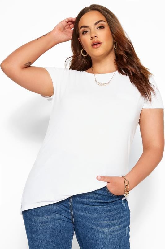 Plus Size Jersey Tops YOURS FOR GOOD White Mock Pocket T-Shirt