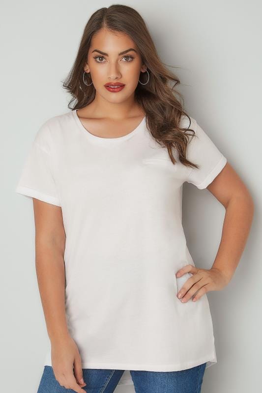 White Pocket T-Shirt With Curved Hem, Plus size 16 to 36 | Yours Clothing