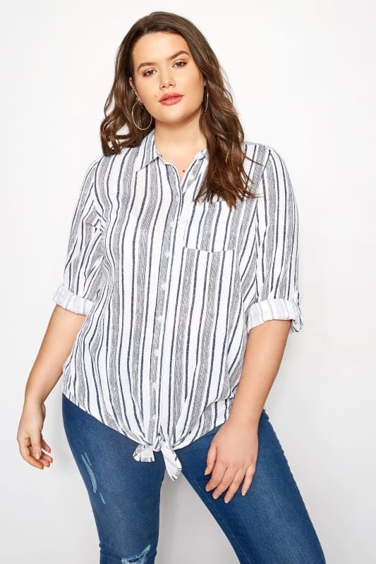 White & Navy Striped Shirt With Tie Front, Plus size 16 to 36 | Yours ...