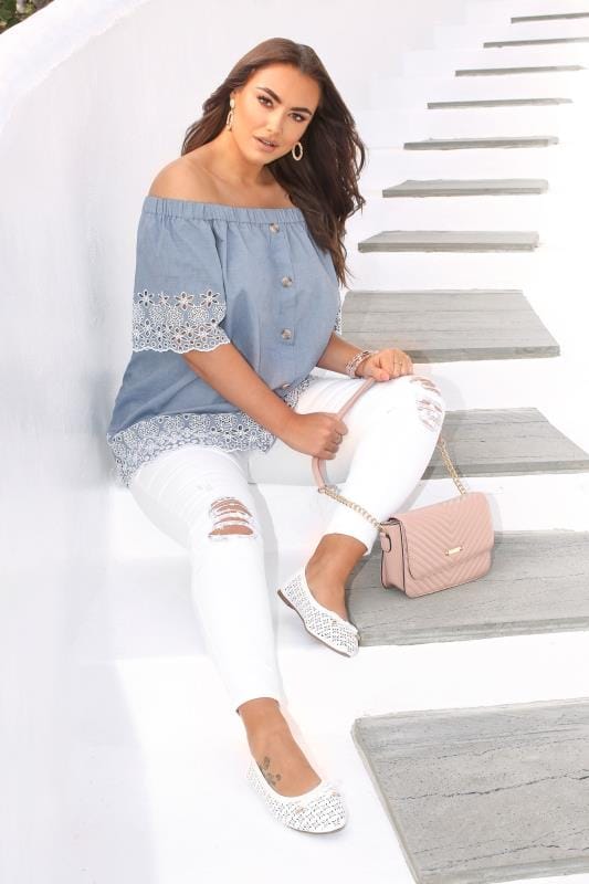 plus size denim and white outfits