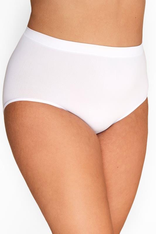 Plus Size White Seamless Light Control High Waisted Full Briefs | Yours Clothing 2