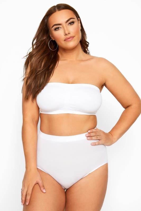 Plus Size White Seamless Padded Non-Wired Bandeau Bra | Yours Clothing 1