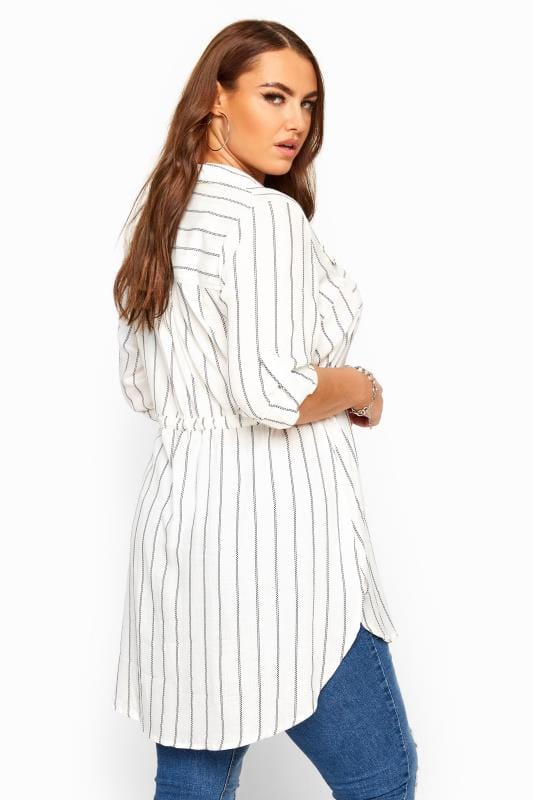 White Stripe Drawstring Waist Tunic | Yours Clothing