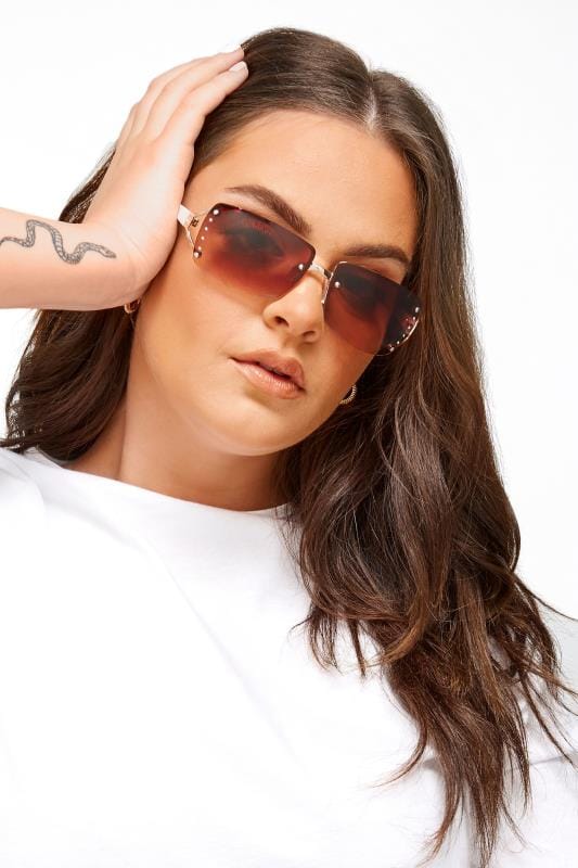 White Tinted Rimless Sunglasses | Yours Clothing 1