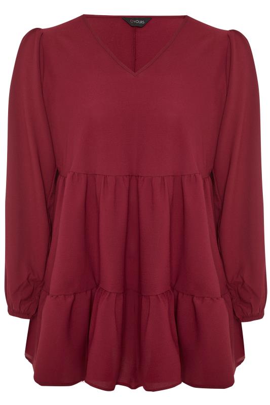 Curve Wine Red Tiered Smock Blouse_94c2.jpg