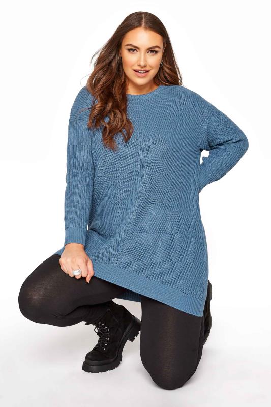 Plus Size  Blue Knitted Jumper