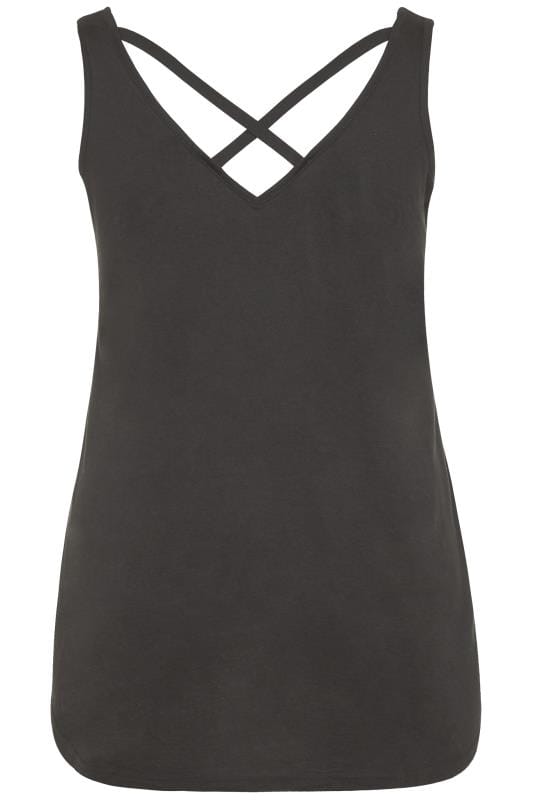 Black Foil Lips Cross Back Vest Top | Yours Clothing