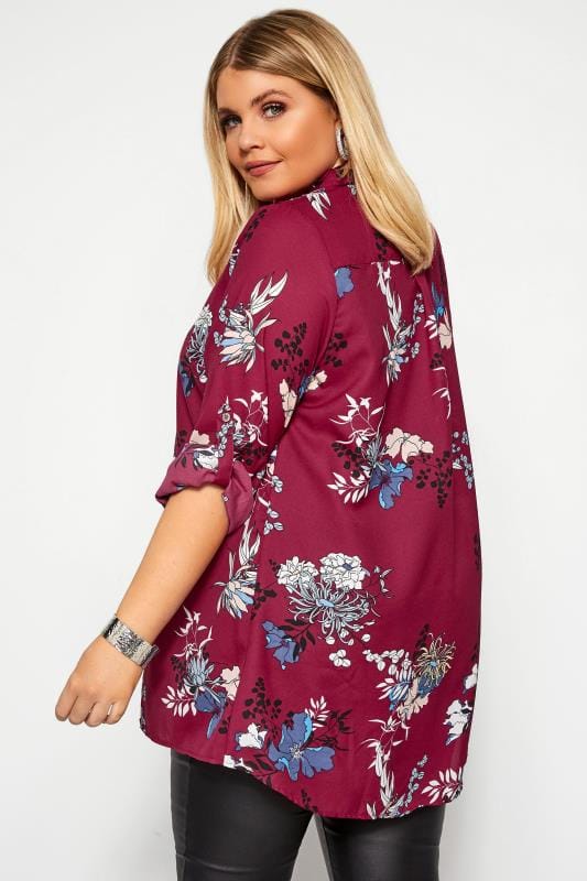 YOURS LONDON Berry Red Floral Chiffon Shirt | Yours London | Yours Clothing