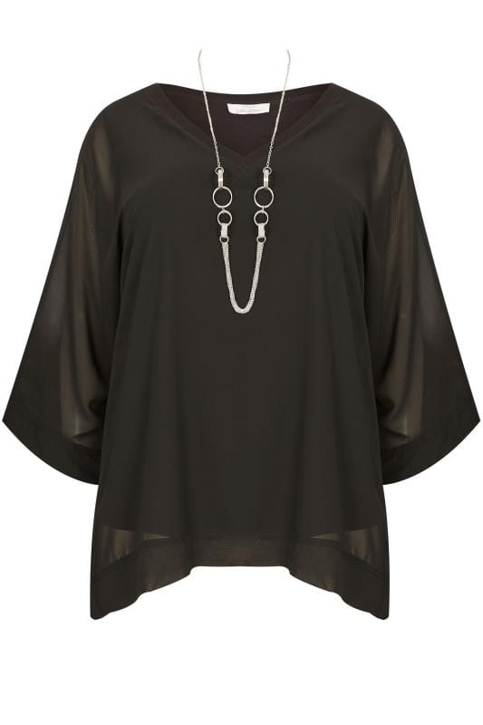 YOURS LONDON Black Chiffon Cape Top | Plus Sizes 16 to 32 | Yours Clothing