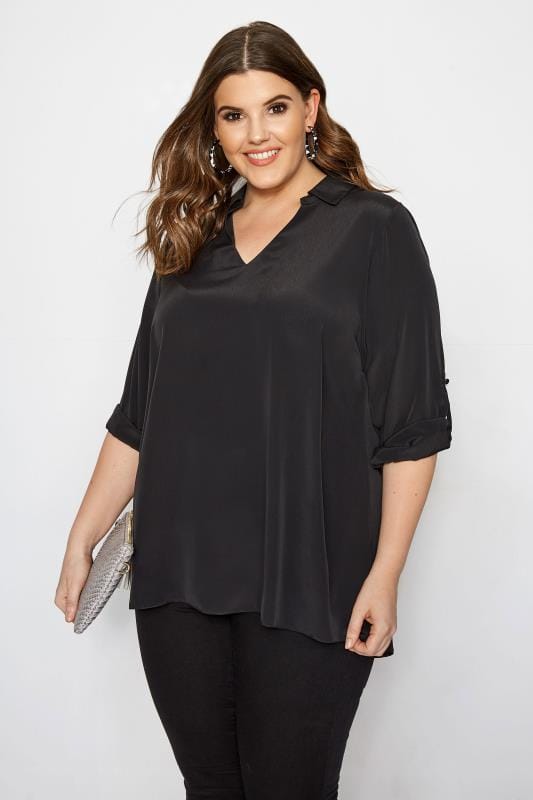 Plus Size YOURS LONDON Black Cross Back Shirt | Sizes 16 to 32 | Yours ...