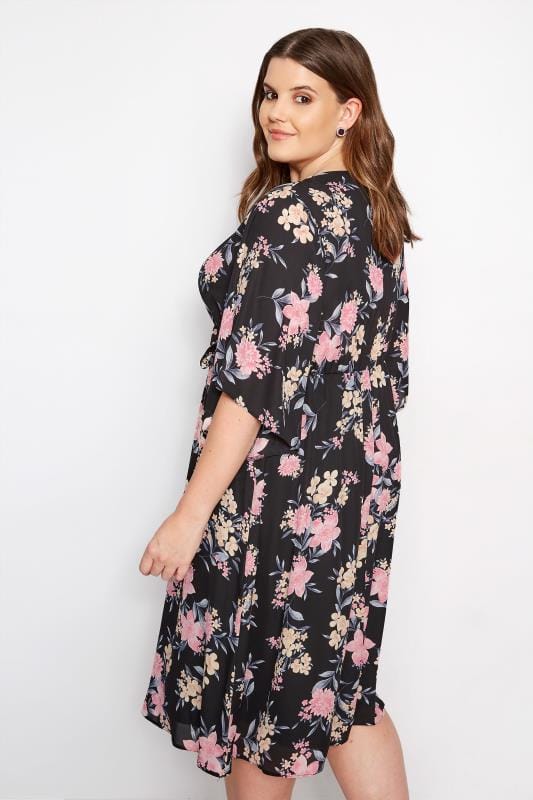 YOURS LONDON Black Floral Chiffon Wrap Dress | Sizes 16 to 36 | Yours ...