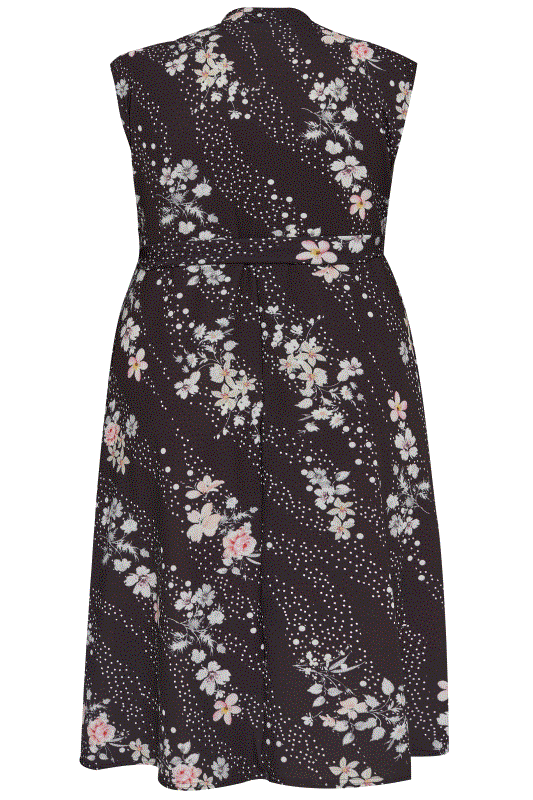 Plus Size YOURS LONDON Black Floral Wrap Skater Dress | Sizes 16 to 36 ...
