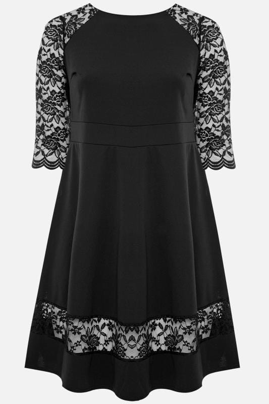 Yours London Black Lace Skater Dress Yours Clothing