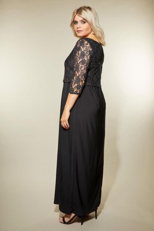 YOURS LONDON Black Metallic Lace Maxi Dress, plus size 16 to 36 | Yours ...