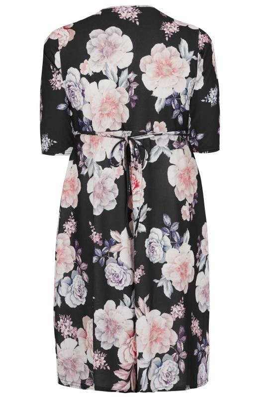 YOURS LONDON Black & Pastel Floral Wrap Dress, plus size 16 to 32