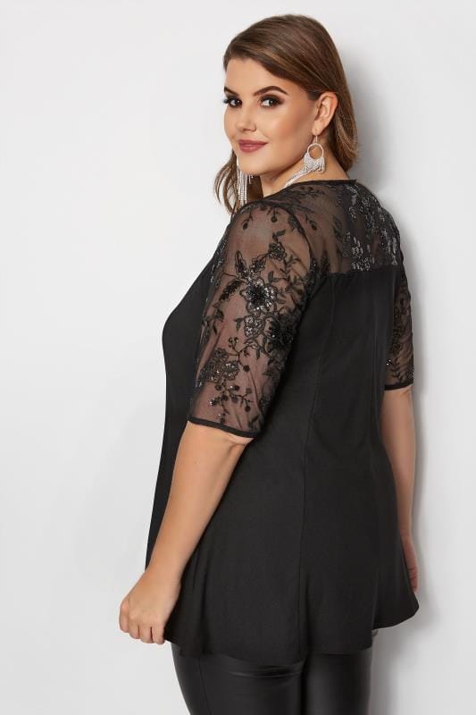 YOURS LONDON Black Sequin Peplum Top, Plus sizes 16 to 32 | Yours Clothing