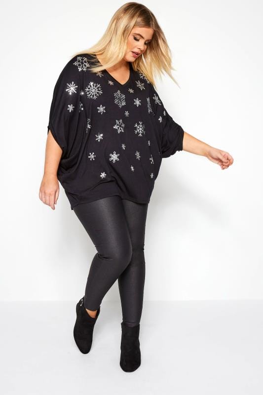 YOURS LONDON Black Snowflake Cape Top | Yours Clothing 2