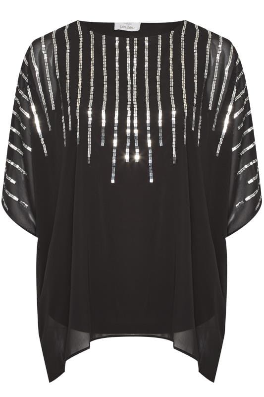 YOURS LONDON Black Square Sequin Cape Top | Yours Clothing 5