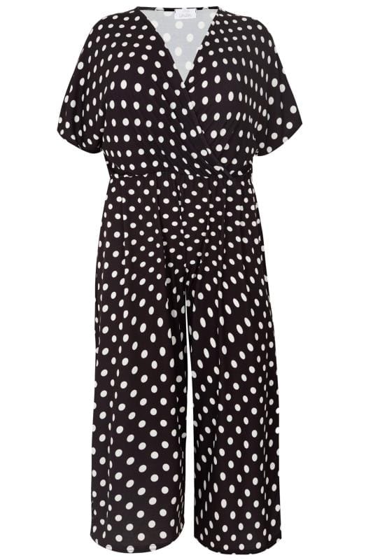 YOURS LONDON Black & White Polka Dot Jumpsuit, Plus size 16 to 36 ...